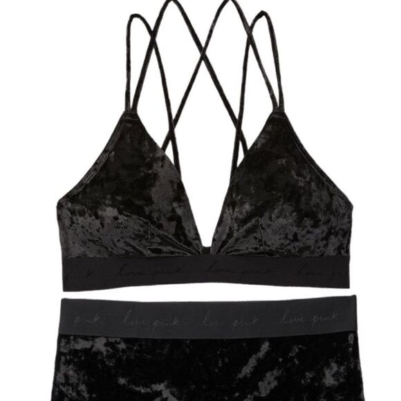 Victorias Secret Pink Set Velvet Lightly Lined Strappy bralette XL & boy short L - Picture 4 of 9